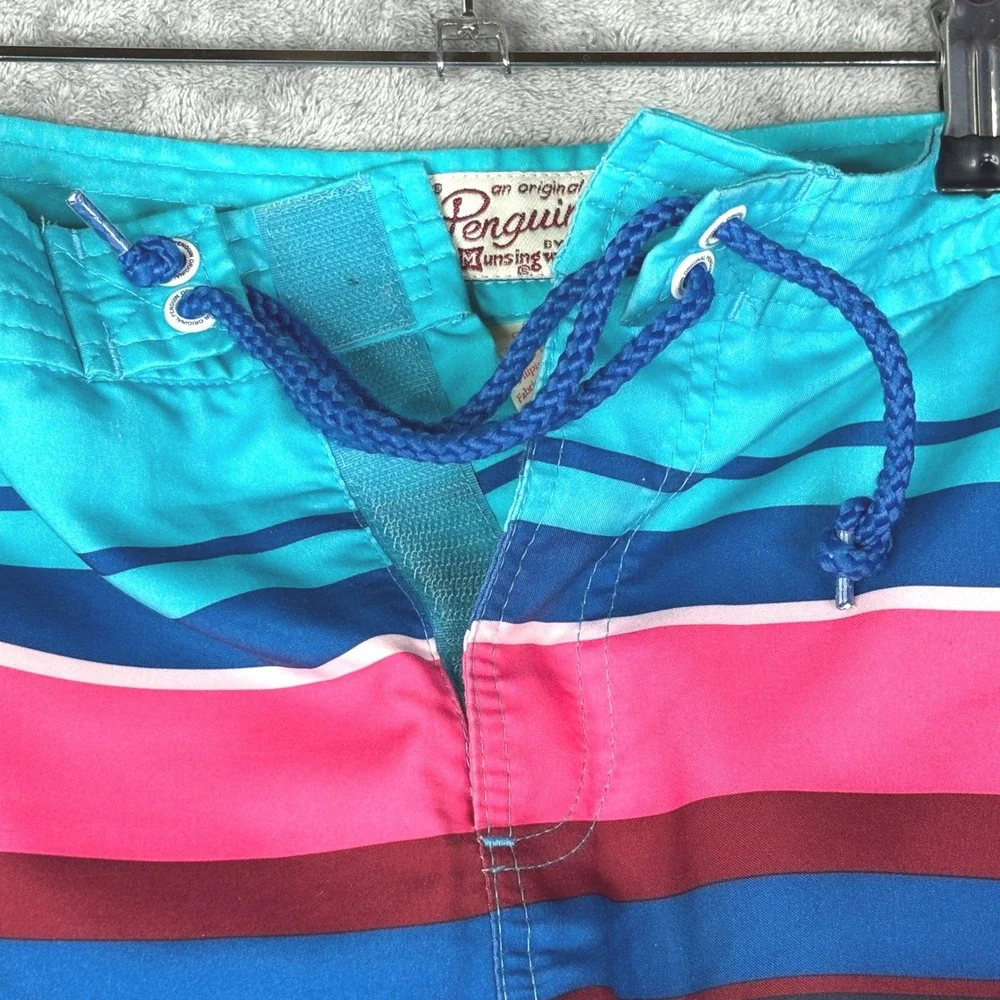 Original‎ Penguin Mens Striped Board Shorts Turquoise Pink Blue Swim Trunks 34